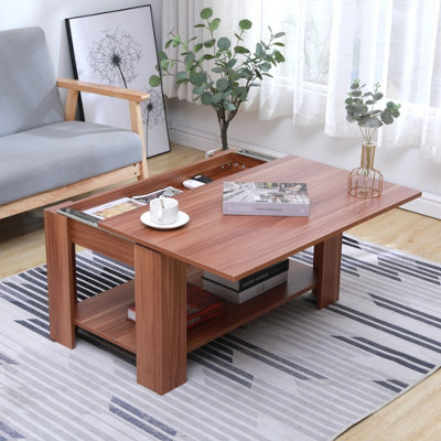 FurnitureHMD Livingroom Coffee Tea Table with Sliding Top & Large Hidden Storage Space Side Table Office Furniture,Walnut