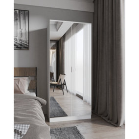 FurnitureHMD Mirror Glass Bedroom 2 Door Wardrobe Clothes Closet with Hanging Rail