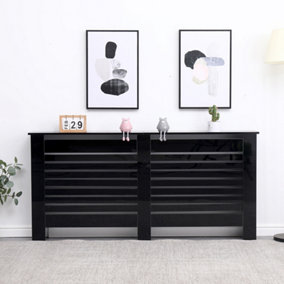 FurnitureHMD Modern Radiator Cover High Gloss Black Decorative Cabinet for Living Room, Bedroom,Horizontal slats,Extra Large