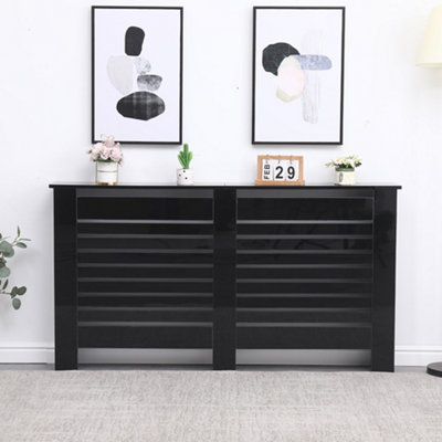FurnitureHMD Modern Radiator Cover High Gloss Black Decorative Cabinet for Living Room Bedroom Horizontal slats Large