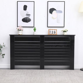 FurnitureHMD Modern Radiator Cover High Gloss Black Decorative Cabinet for Living Room, Bedroom,Horizontal slats,Large