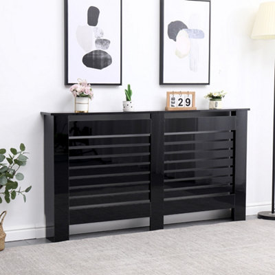 FurnitureHMD Modern Radiator Cover High Gloss Black Decorative Cabinet for Living Room, Bedroom,Horizontal slats,Large