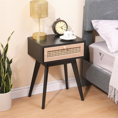 FurnitureHMD Ratten 3-Color Bedside table with one Drawer,Solid Pine Wood Leg,Storage Nightstand,Sofa Side Table
