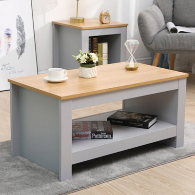 FurnitureHMD Rectangle Coffee Table with Lower Shelf Storage Side Table End Table for Livingroom