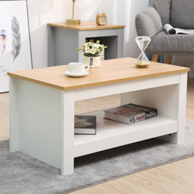 FurnitureHMD Rectangular Simple Coffee Table Wooden Side Table Tea Table with Lower Storage Shelf for Living Room,Office