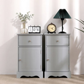 FurnitureHMD Set of 2  Wooden Bedside Table Sofa Side Table End Table with one Door and One Drawer,Bedside Cabinet,Grey