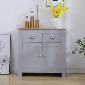 FurnitureHMD Sideboard with 2 Doors 2 Drawers Storage Cabinet Cupboard for Living Room,Kitchen Grey and Oak