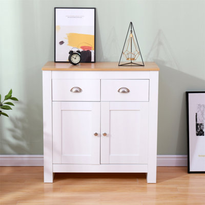 FurnitureHMD Sideboard with 2 Doors 2 Drawers Storage Cabinet Cupboard for Living Room,Kitchen White and Oak