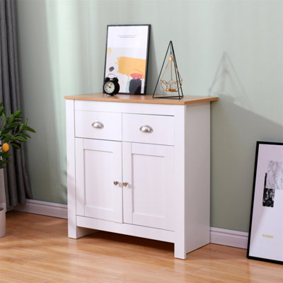 FurnitureHMD Sideboard with 2 Doors 2 Drawers Storage Cabinet Cupboard for Living Room,Kitchen White and Oak