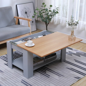 FurnitureHMD Sliding Top Coffee Table with Storage Shelf Hidden Compartment Living Room Modern Side Table,Grey and Oak