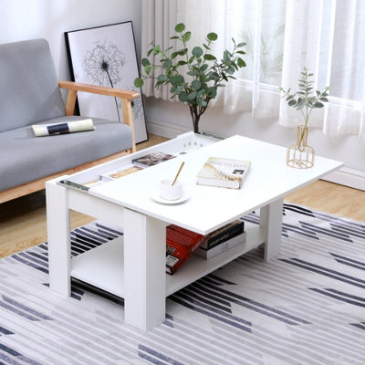 FurnitureHMD Sliding Top Coffee Table with Storage Shelf Hidden