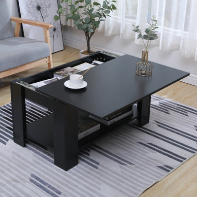 FurnitureHMD Sliding Top Coffee Table with Storage Shelf Hidden ...