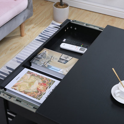 FurnitureHMD Sliding Top Coffee Table with Storage Shelf Hidden ...