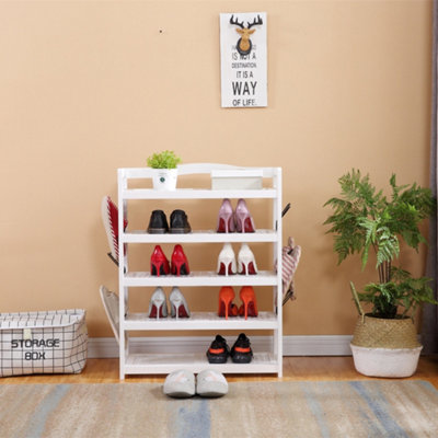 FurnitureHMD Solid Pine Wood 5-Tier Shoe Rack,Shoe Organiser,Shoe Storage Shelves for Bedroom,Living Room, Hallway