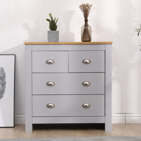 FurnitureHMD Storage Chest of Drawers Organiser Unit with 4 Drawers for Bedroom,Living Room Grey and Oak