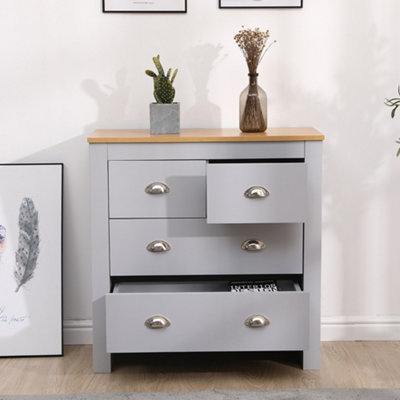 FurnitureHMD Storage Chest of Drawers Organiser Unit with 4 Drawers for Bedroom,Living Room Grey and Oak