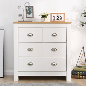 FurnitureHMD Storage Chest of Drawers Organiser Unit with 4 Drawers for Bedroom,Living Room White and Oak