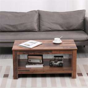 FurnitureHMD Vintage Coffee Table with Lower Shelf Media Table Side End Table for Living Room