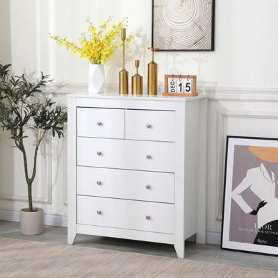 FurnitureHMD White 5 Drawers Chest Bedroom Storage Unit Floor Standing ...