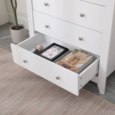 FurnitureHMD White 5 Drawers Chest Bedroom Storage Unit Floor Standing ...