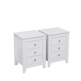 FurnitureHMD White Set of 2 Bedside Table Wooden Nightstand Cabinet Unit with 3 Drawers Sofa End Side Table for Living Room/Bedroo