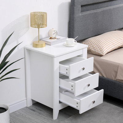 FurnitureHMD White Set of 2 Bedside Table Wooden Nightstand Cabinet Unit with 3 Drawers Sofa End Side Table for Living Room/Bedroo