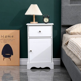 FurnitureHMD Wooden Bedside Table Sofa Side Table End Table with one Door and One Drawer,Bedside Cabinet, Storage Unit,White