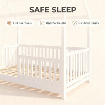 FurnitureHMD Wooden Childrens House Bed Frame with Fall out Protection ...