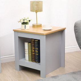 FurnitureHMD Wooden Lamp Table Small Side Table with Storage Shelf Coffee Table Bedroom Bedside Table Nightstand