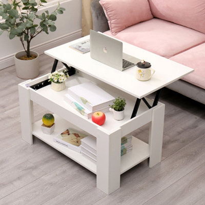 FurnitureHMD Wooden Lift Up Coffee Table with Storage Compartment and ...