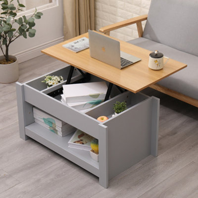 FurnitureHMD Wooden Lift Up Coffee Table with Storage Compartment and ...