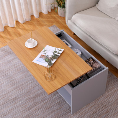 FurnitureHMD Wooden Lift Up Coffee Table with Storage Compartment and ...