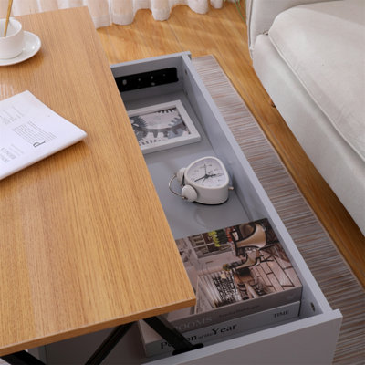 FurnitureHMD Wooden Lift Up Coffee Table with Storage Compartment and ...