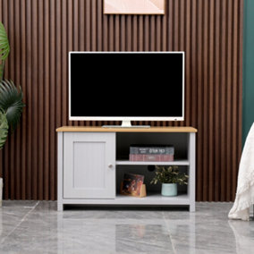 FurnitureHMD Wooden TV Cabinet Cupboard Entertainment Unit TV Stand with Storage Shelves and 1 Door for Living Room