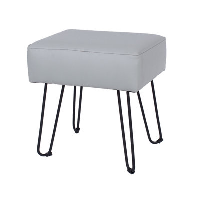 Furry Grey PU Rectangular Stool Black Metal Legs
