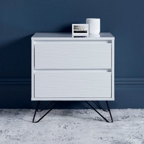 Fusion 2 Drawer White Bedside Table With Black Feet