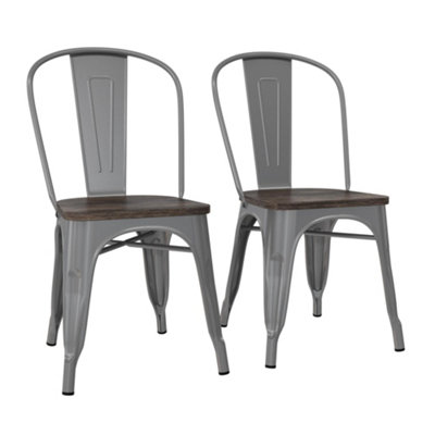 Fusion Dining Chair in Metal in Silver, 2 pieces