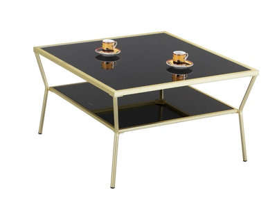 Fusion Glass Coffee/Cocktail Table, Brass Frame/Black Glass