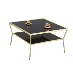Fusion Glass Coffee/Cocktail Table, Brass Frame/Black Glass