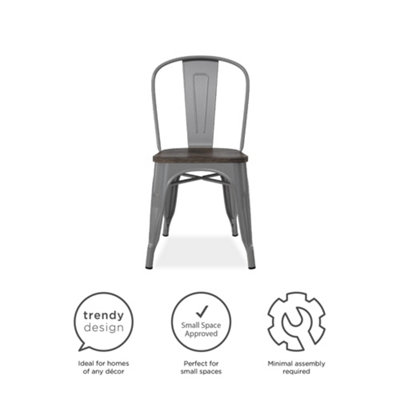 Fusion metal dining chair in silver, 2 pieces