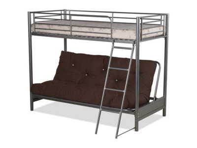 Futon Bunk Bed (With One Futon Mattress) in Silver Metal Finish (Brown ...