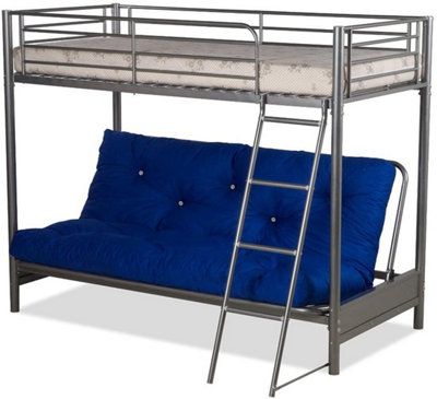 Futon Bunk Bed (With One Futon Mattress) in Silver Metal Finish (Navy ...
