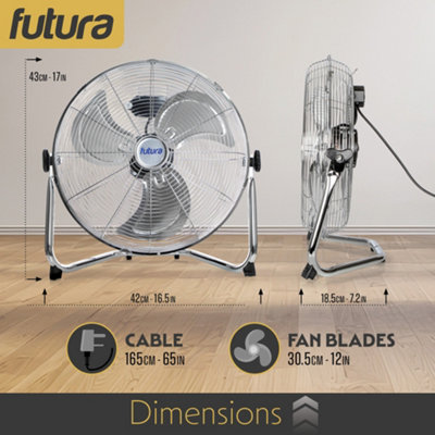 Futura 14 Inch Floor Fan High Velocity Portable Chrome Fan Adjustable 3 ...