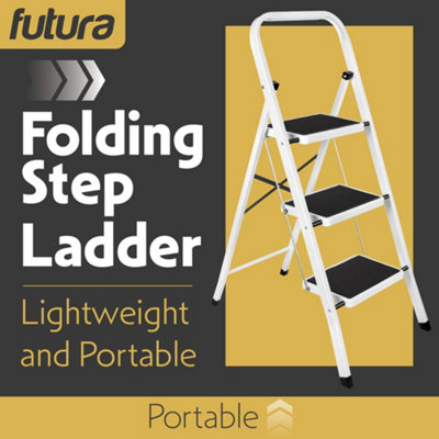 Futura 3 Step Ladder White, Heavy-Duty Steel Folding Home DIY Step ...