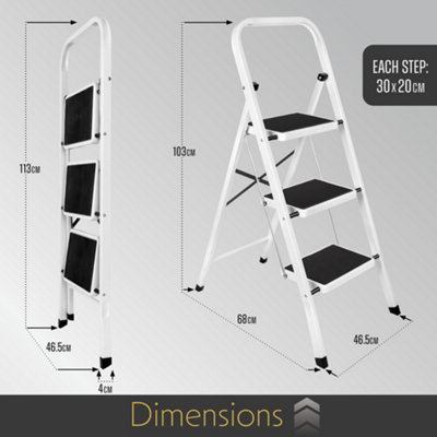 Futura 3 Step Ladder White, Heavy-Duty Steel Folding Home DIY Step ...