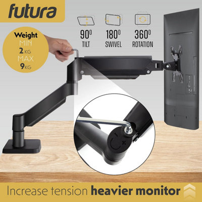 Futura Dual Monitor Arm Desk Mount Gas Spring Bracket 13-32 Inch Screens, Adjustable Stand, Full Motion Tilt Swivel Rotation