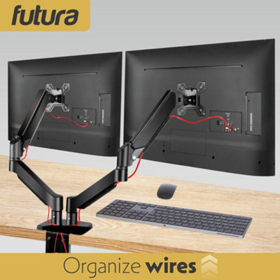 Futura Dual Monitor Arm Desk Mount Gas Spring Bracket 13-32 Inch Screens, Adjustable Stand, Full Motion Tilt Swivel Rotation