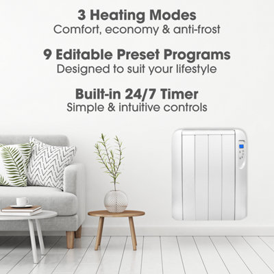 Futura Electric 1000W Radiator Panel Heater Wall Mounted Advanced Timer Digital Thermostat
