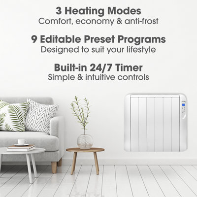 Futura Electric 1500W Radiator Panel Heater Wall Mounted Advanced Timer Digital Thermostat