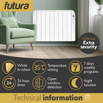 Futura Electric 2000W Radiator Panel Heater Wall Mounted Advanced Timer ...